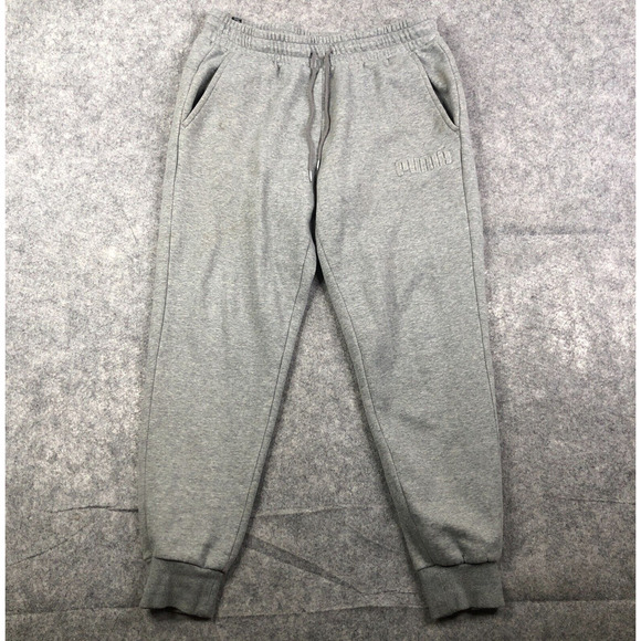 Puma Pants Men's Sz Large Gray Fleece Jogger Embroidered Logo Pockets Activewear - Picture 1 of 13